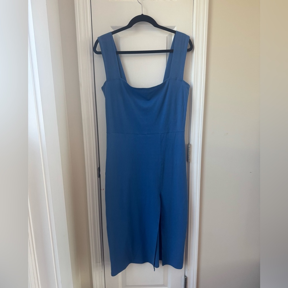 REFORMATION Cassi Blue Ribbed Midi Dress Size XL - Picture 4 of 7